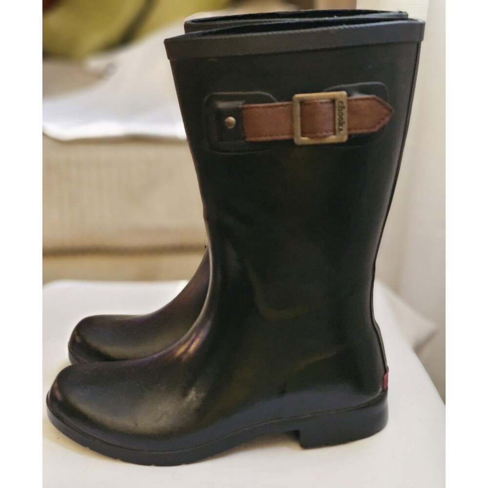 Chooka Rain Boots Womens 7 Black Waterproof Rubber Slip On Tall Outdoor